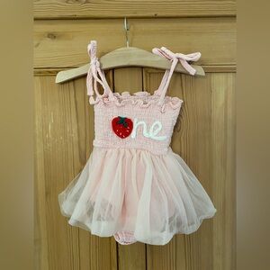 Pink Strawberry One Birthday Dress